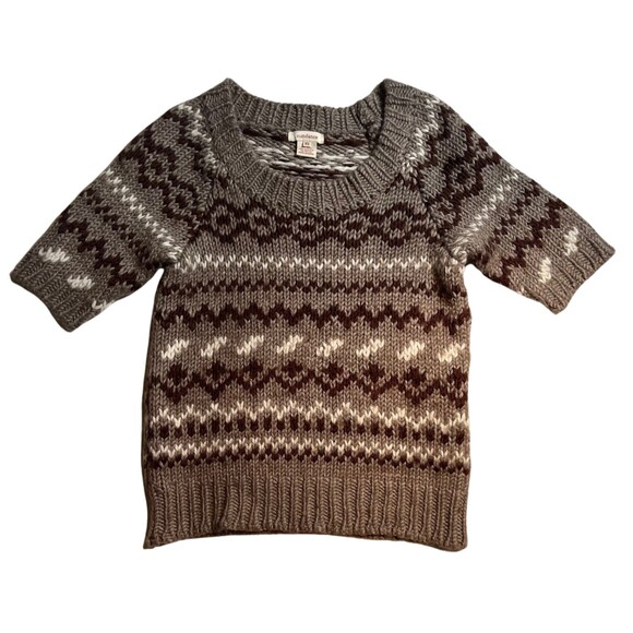 Sundance Fair Isle Wool Sweater Chunky Knit Short Sleeve Brown‎ Cottagecore XS - Picture 1 of 16